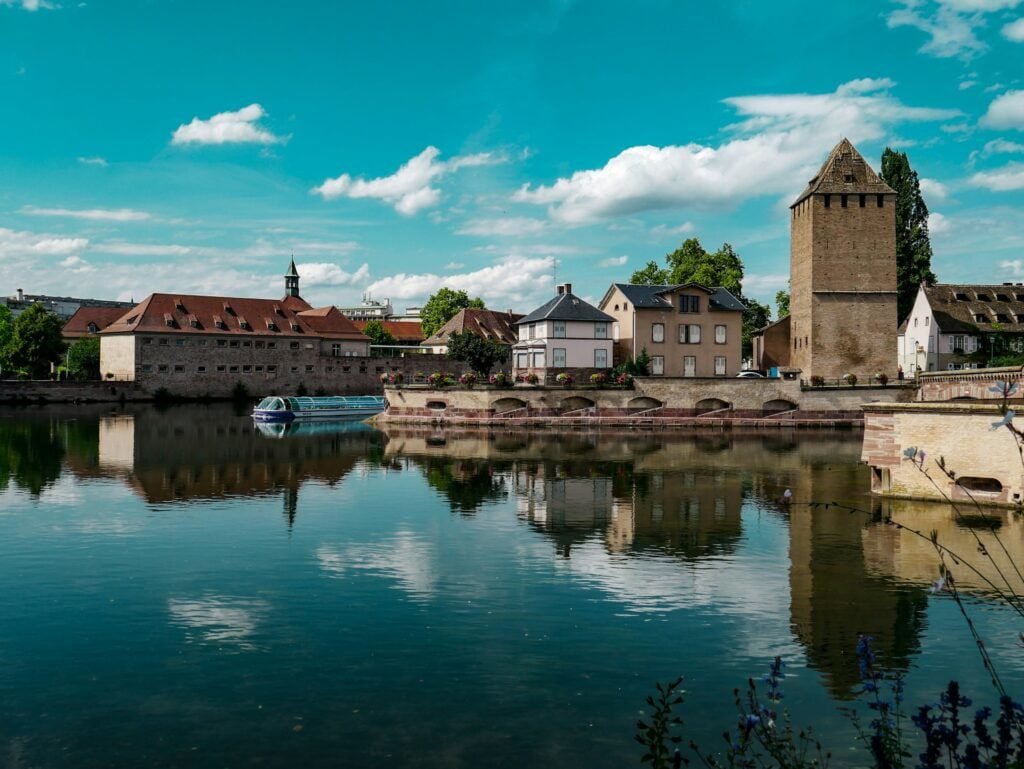 Boat tour in Strasbourg, approaching the Barrage Vauban